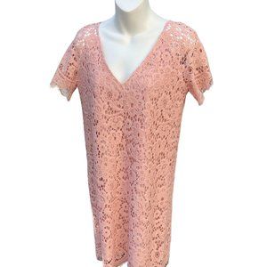 BB Dakota Short Sleeve V-Neck Lace Shift Mini Dress Pinky/Mauve Size Small